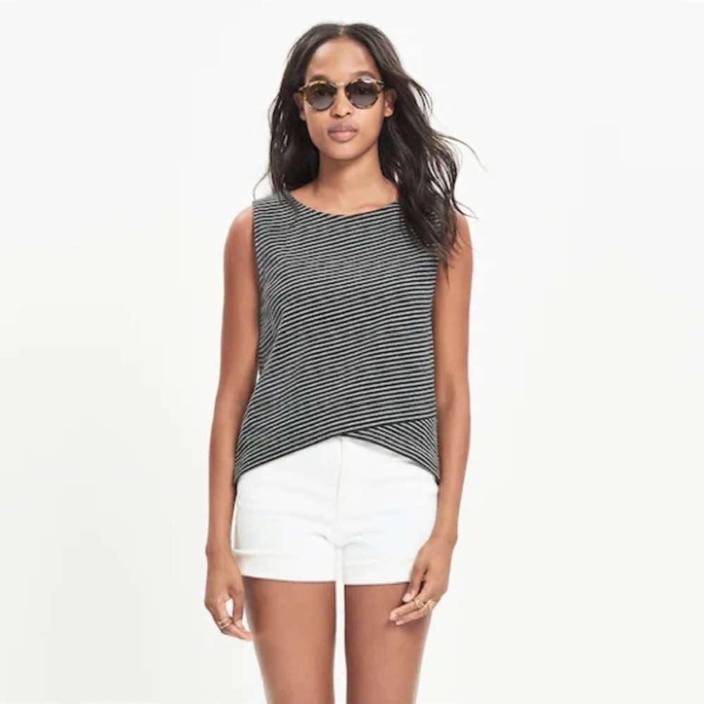 MADEWELL Striped Crossover Tank Top in Almost Black XS